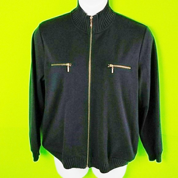 Drapers & Damons Sweaters - Brass toned zipper navy sweater by Drapers.  L.